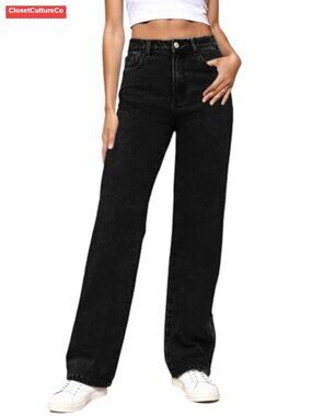 Women's High Waisted Straight Leg Jeans Stretchy Pockets